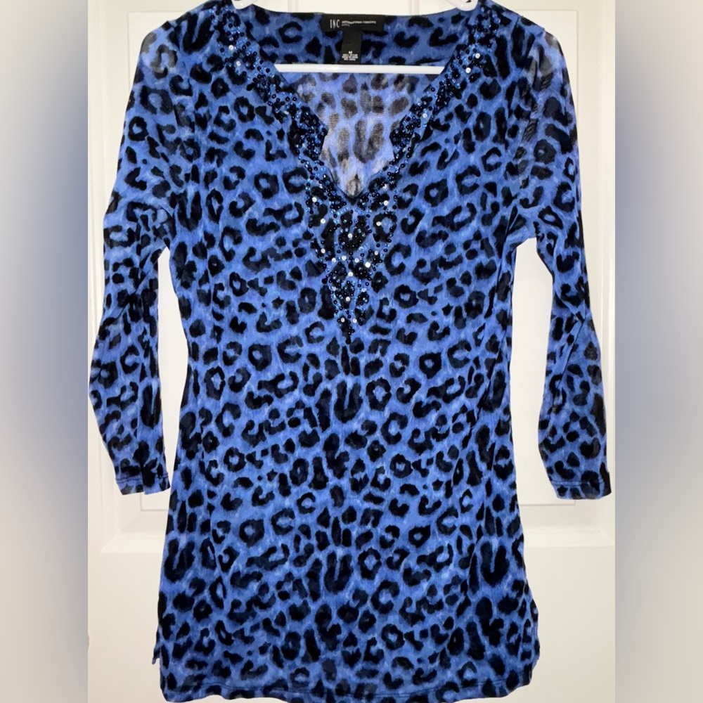 Blue Leopard Print Women's Top